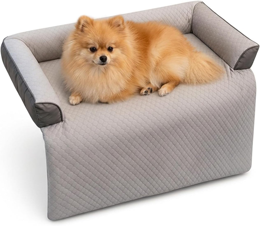 GGIB Dog Bed Mat with Bolster Pillow Washable Dog Couch Cover Breathable Pet Couch Bed Protector Indoor(Small, Cooling Grey)