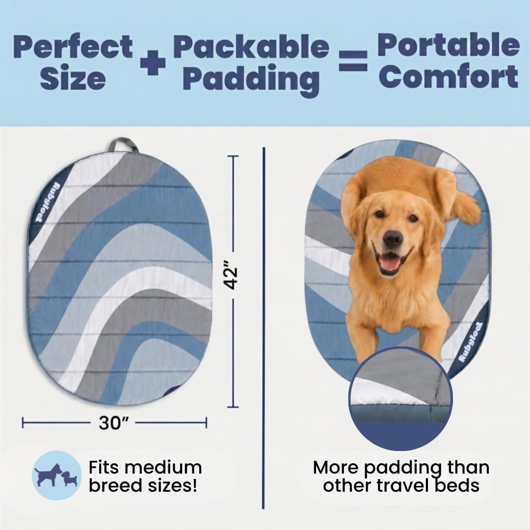 Travel Dog Bed, 42x30in, Foldable & Packable with Carry Bag, Blue