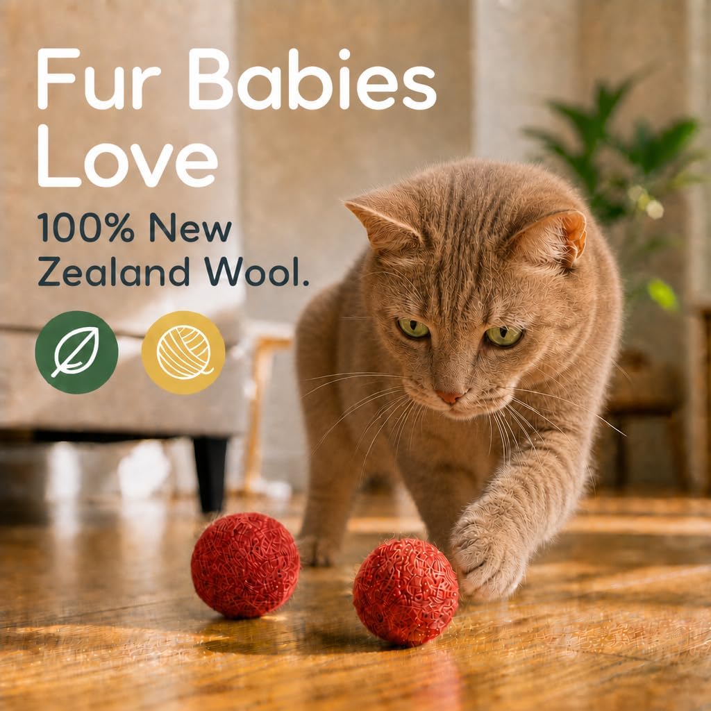 Wool Cat Toys, Felt Toy Balls, Red, 6PCS