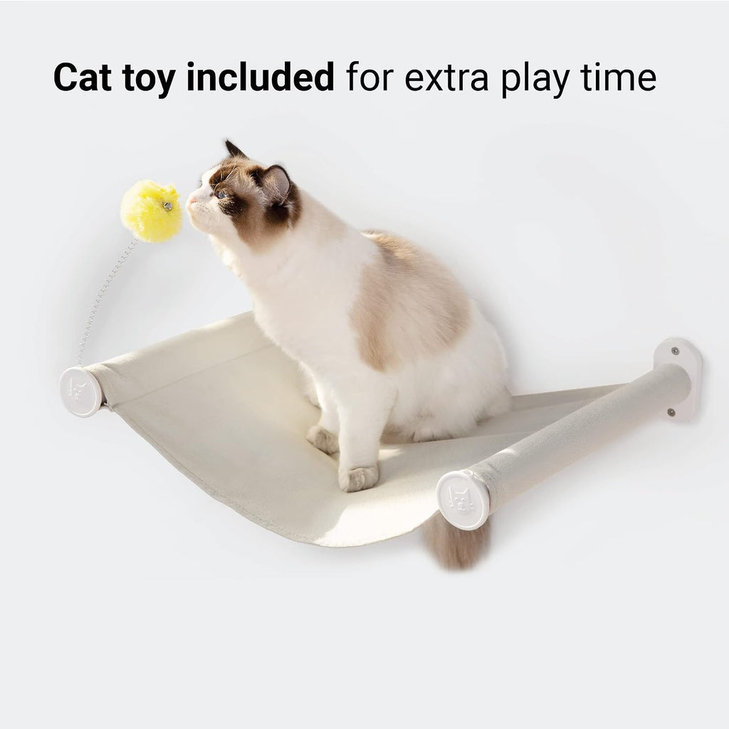 SVD.PET Wall Mounted Cat Hammock with Toy, Easy-to-Install Cat Wall Shelf with Soft Pad on This Premium Kitty Furniture, Modern Design. Easily Supports up to 40 lbs (Easy-Install, White)