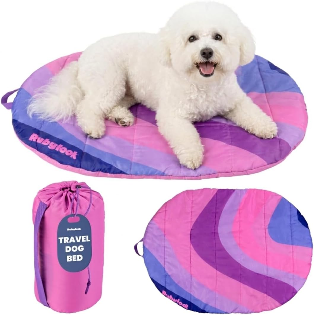 Travel Dog Bed, 30x22in, Foldable & Packable with Carry Bag, Pink