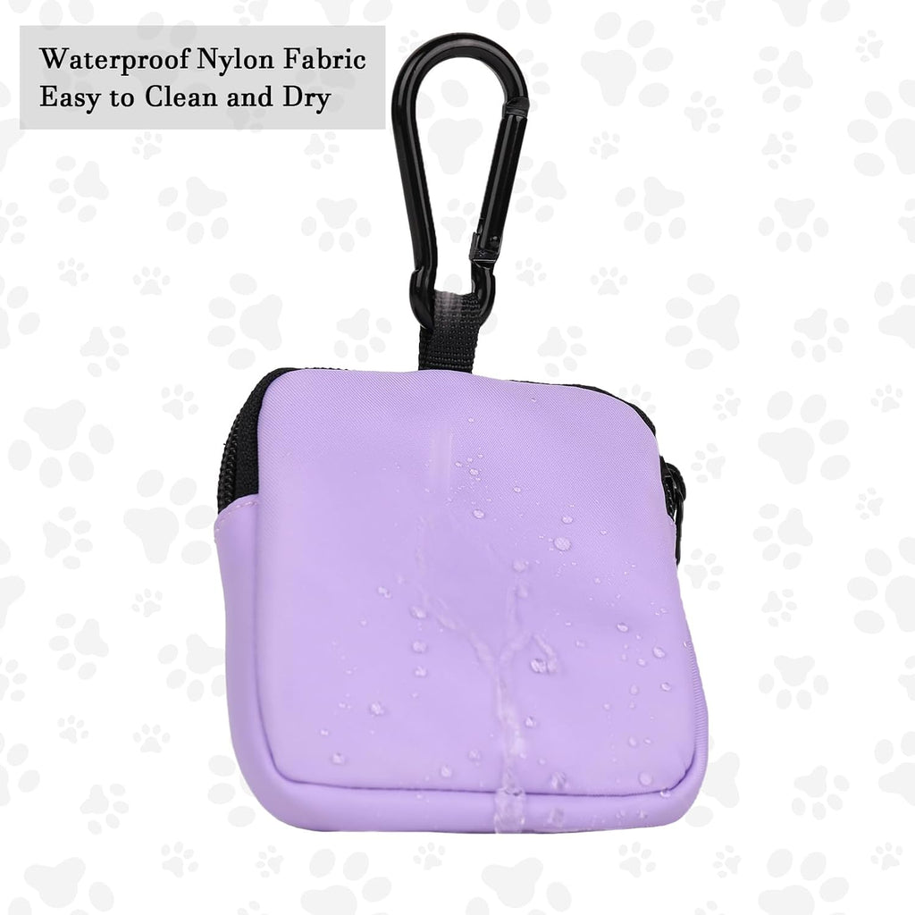 Dog Treat Pouch Pocket Sized Pet Puppy Training Pouch for Dog Training Behavior Aids, Waterproof Nylon Fabric Dog Poop Bag Holder, Hands Free Dog Walking Bag with Metal Carabiner (Violet)