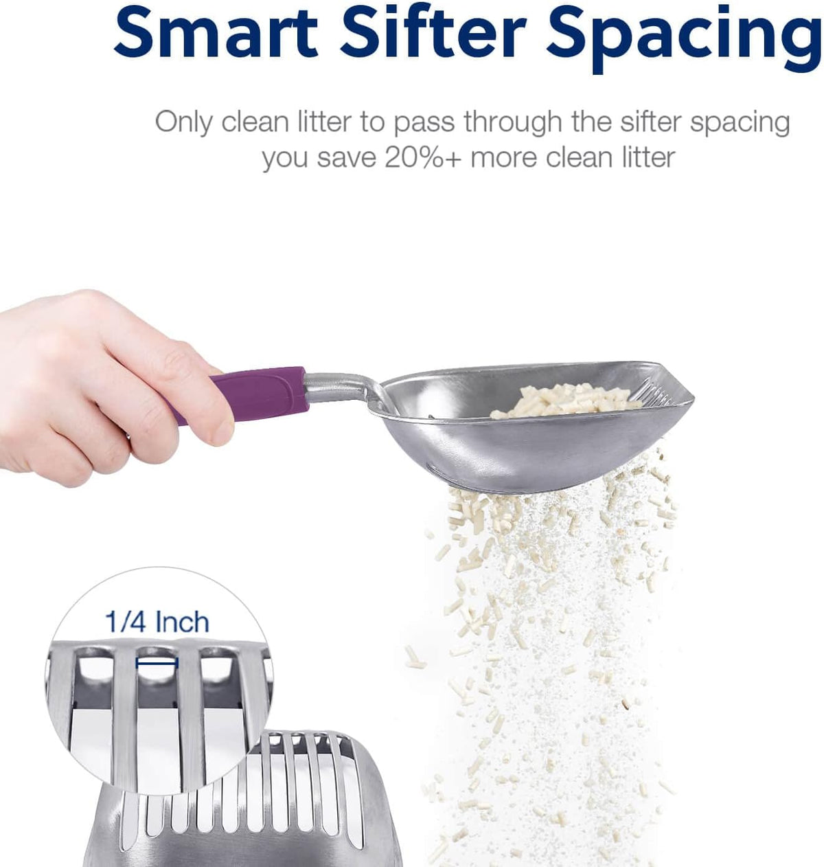 WePet Cat Litter Scoop, Aluminum Alloy Sifter, Kitty Metal Scooper, Deep Shovel, Long Handle, Poop Sifting, Kitten Pooper Lifter, Durable, Heavy Duty, for Litter Box