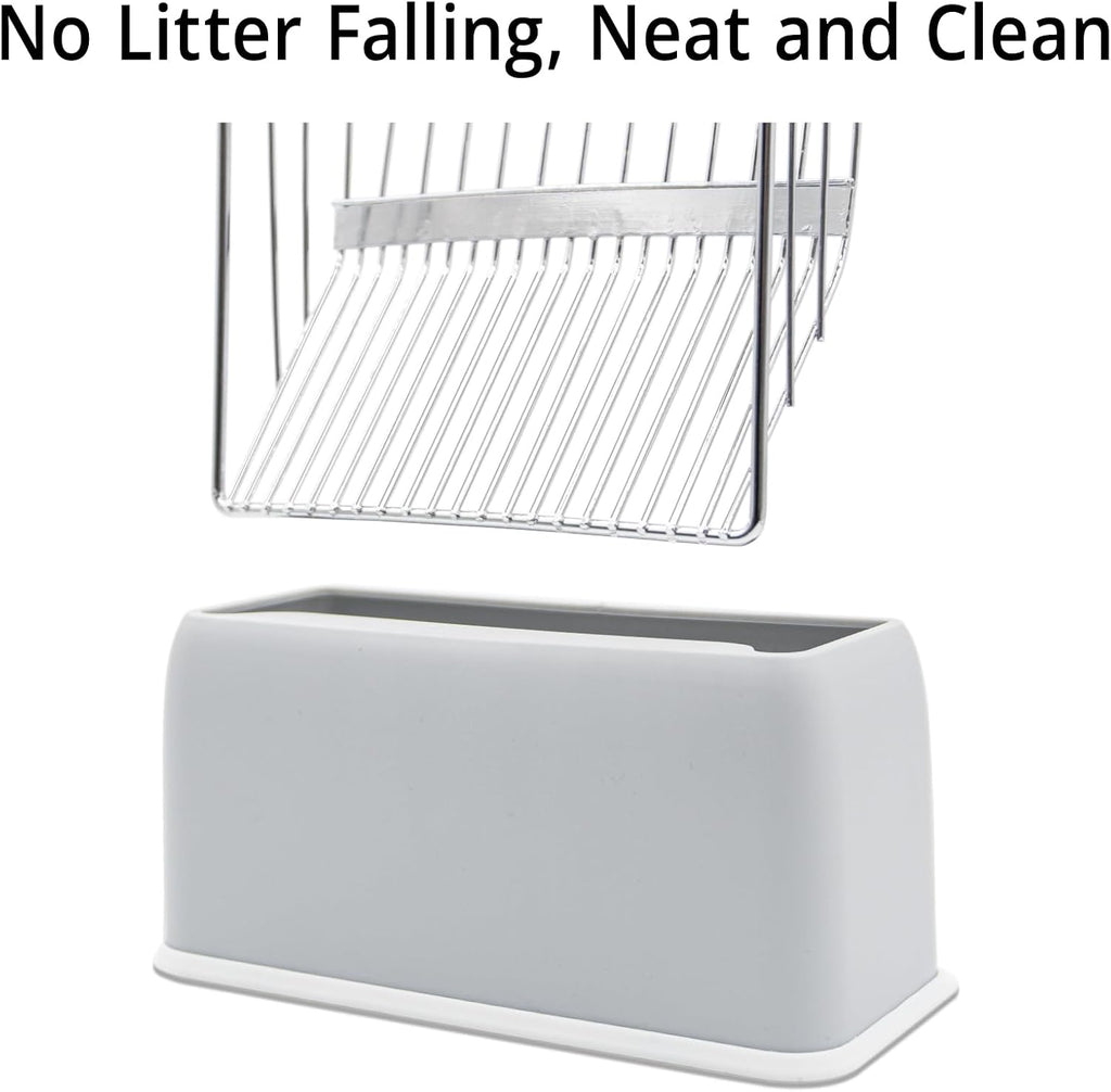 UFECODO Fast Sifting Cat Litter Scoop with Holder Stand, 2 Widths of Slots Stainless Steel Poop Scooper with Ergonomic Wood Handle, Heavy Duty and Easy Clean