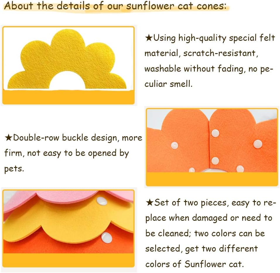 Cat Recovery Collar - Cute Flower Neck Cat Cones After Surgery, Adjustable E Cone Surgery Recovery Elizabethan Collars for Kitten Puppy Rabbits M Size (2pcs)