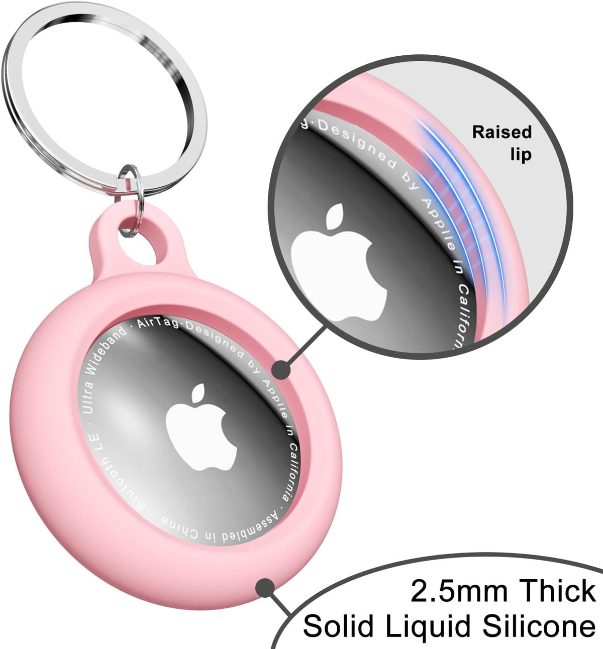 oakxco for Airtag Keychain Silicone, Airtag Holder with Key Ring, Air Tag Cover Cute Accessories for Kids, Luggage, Car Dog Collar, Car, Compatible with Apple Airtag Case Waterproof Tracker, Pink