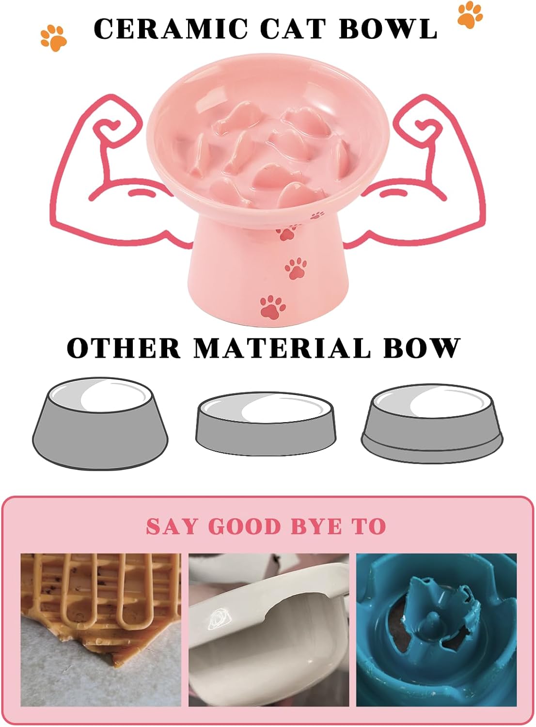 Y YHY 6 Inch Slow Feeder Bowl, Elevated Dog & Cat Bowl, Ceramic, Anti Vomiting, Pink