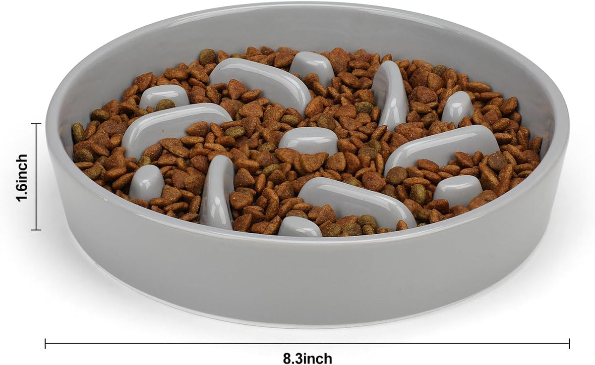 Ceramic Slow Feeder Dog Bowl, 2 Cups Maze Puzzle Dish to Slow Down Eating