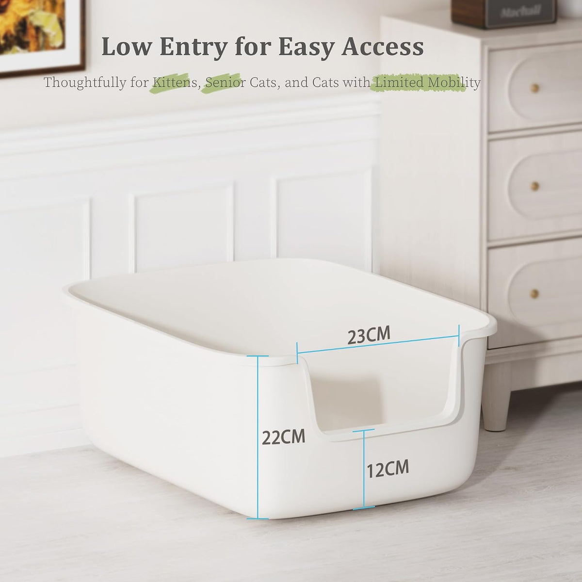 Vealind Large Cat Litter Box High Sided Entry Cat Litter Pan 50 x 40 x 22 CM, Anti-Splashing Deep Tall Cat Boxes for Indoor Cats Basics Kitty Litter Box (White)