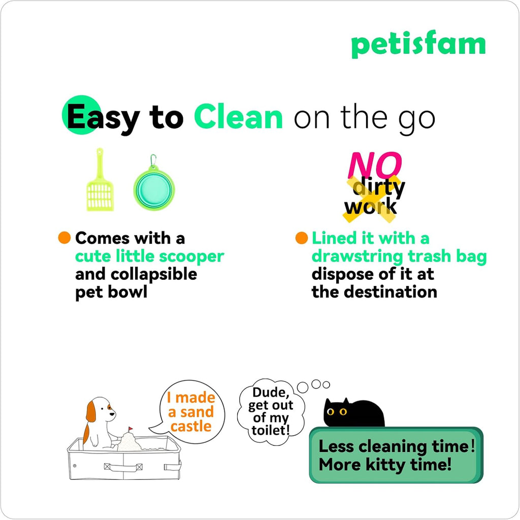 Travel Light with Covered Portable Cat Litter Box Without Any Mess. Ultra-Lightweight, Stop Lugging a Hard Litter Box. Keep Everything Contained. Ideal for Hotel Stays, Car Trips, Flights