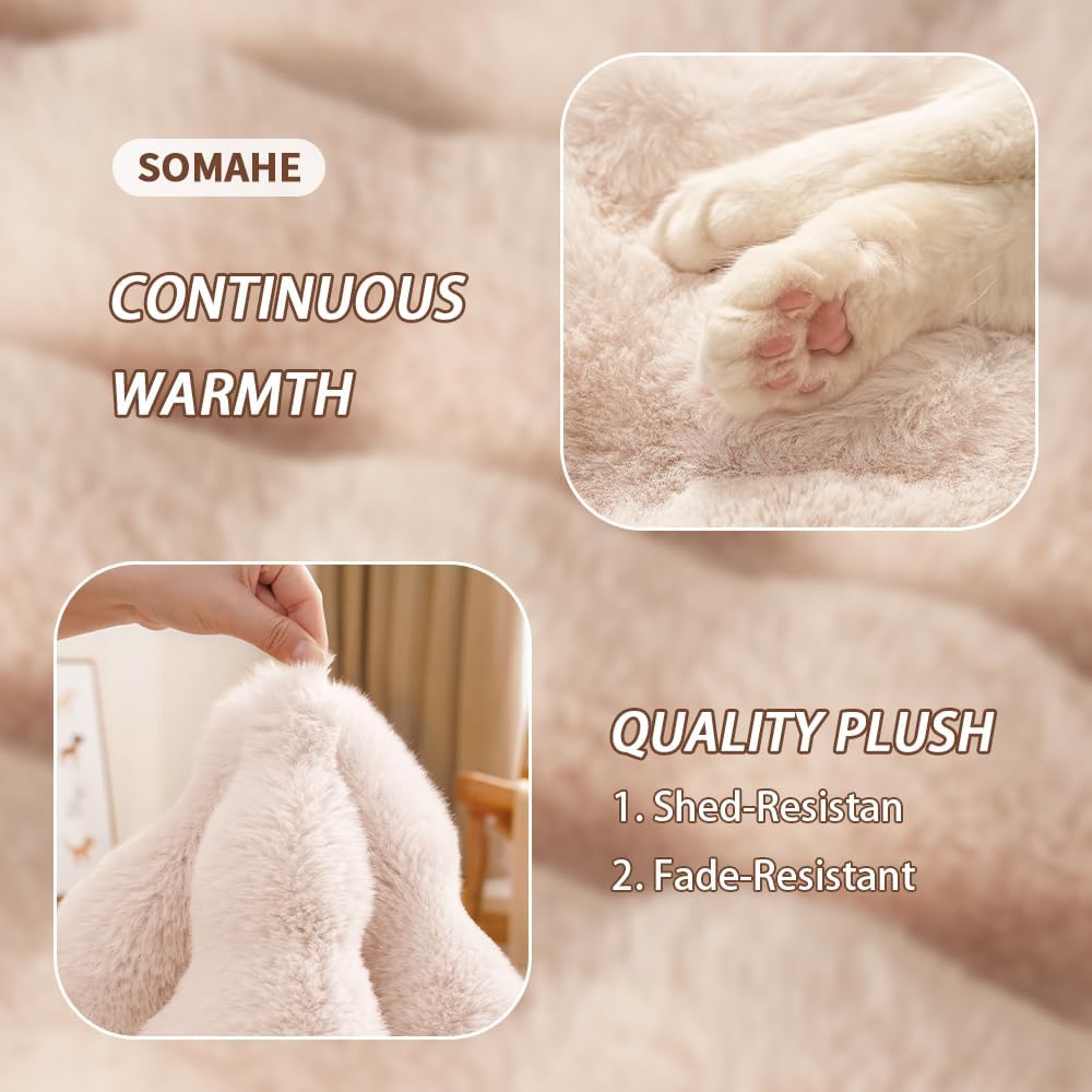 SOMAHE Plush Dog Bed Mat, Machine Washable, Large 35x27 Milky White