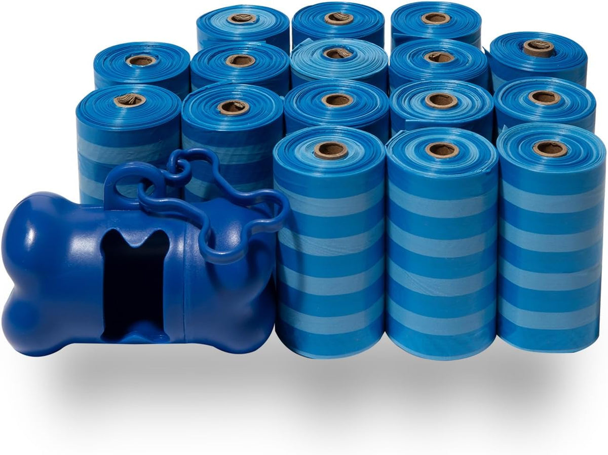 Best Pet Supplies Poop Bags for Dogs - Blue Strips, 240 Count | Scented, Leak-proof, Easy-Tear perforations, 15 Thick Bags per roll, Outdoor Walking & Travel, Fits Standard Holders