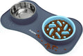 Slow Feeder Dog Bowls 3 in 1 Stainless Steel Food Water Bowl to Slow Eating | Durable, Non-spill & Non-skid with Silicone Mat Design, Slow Down Eating, Suitable for Small Medium Large Dogs and Cats