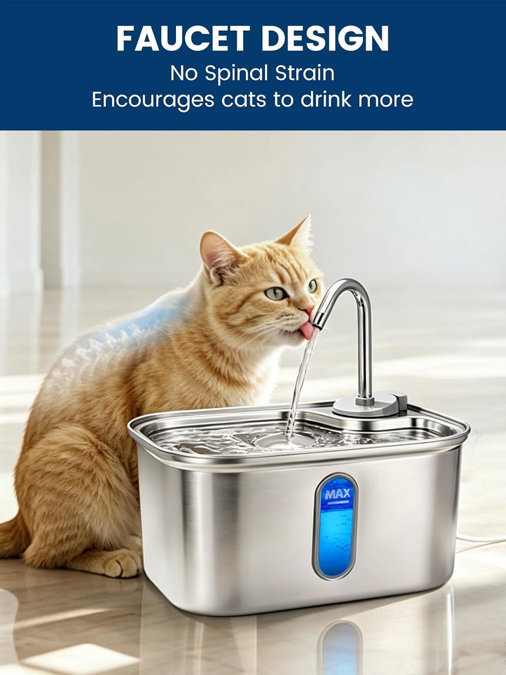 Cat Water Fountain Stainless Steel for Cats Indoor 2.5L 85oz by BPA-Free SUS304, Effective 6-Layer Filter Cat Fountain for Drinking 15dB Ultra Quiet Metal Pet Water Fountain (Fountain+4 Filters)