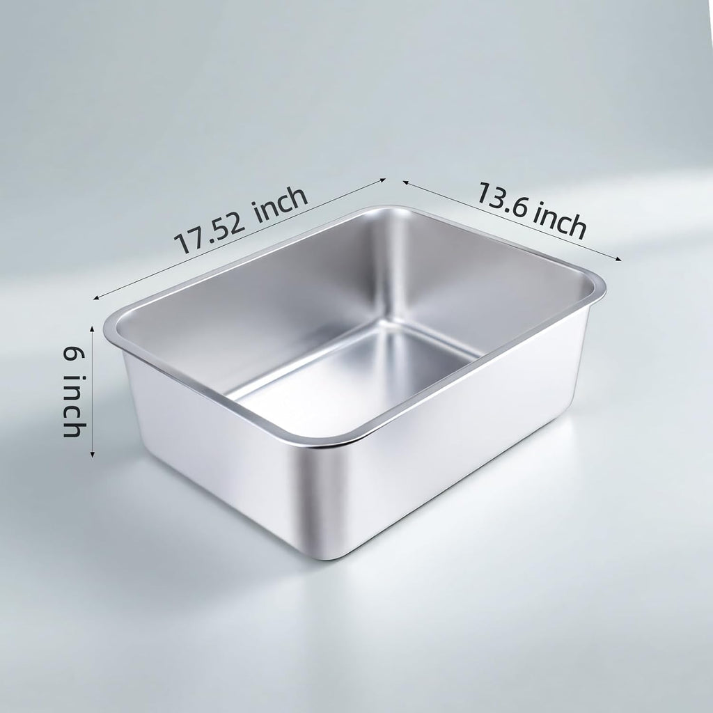 Stainless Steel Cat Litter Box - Medium Litter Box for Cats, Rabbits, and Pets, Non-Stick, Odor-Free, Easy to Clean, Splash-Proof, Sturdy and Durable (17.7" L x 13.8" W x 6" H)