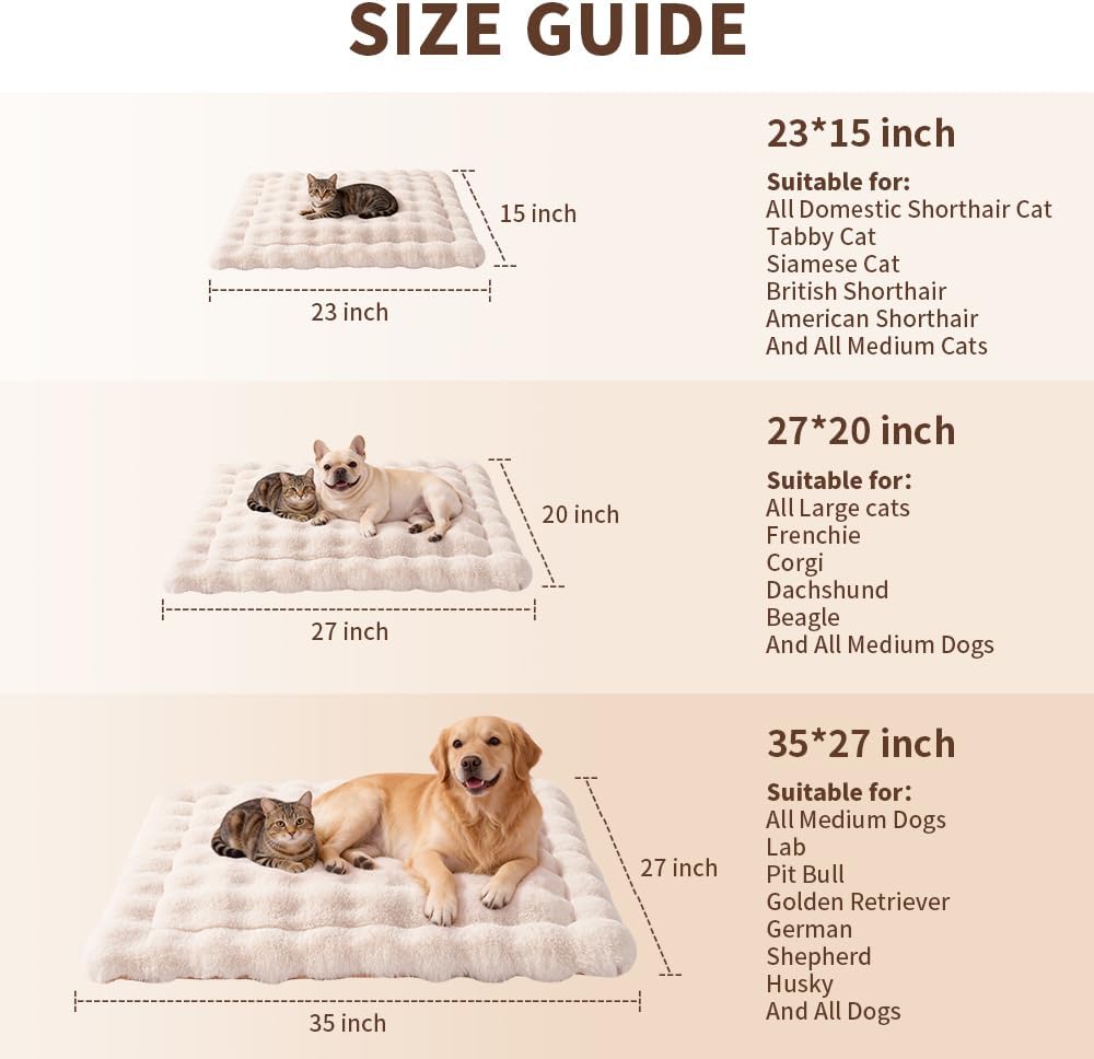 SOMAHE Soft Plush Cat Bed Mat, Machine Washable, Small 23x15 Milky White