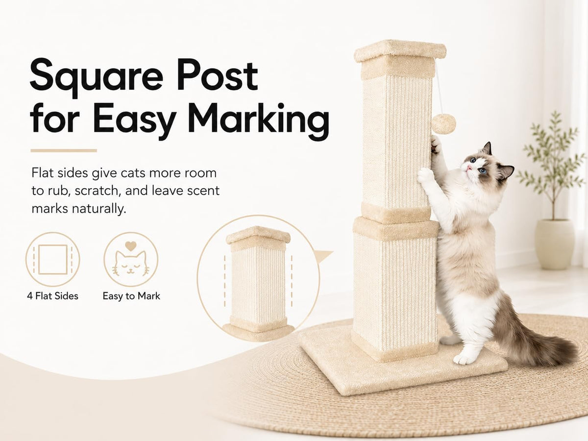 Cat Scratching Post for Indoor Cats, 32Inch Sisal Cat Scratcher, Beige