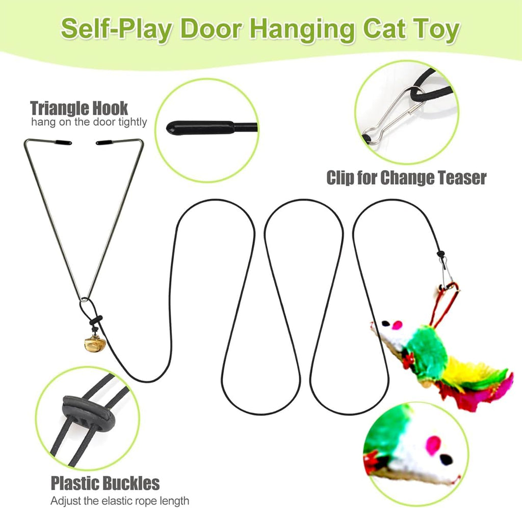 Door Hanging Cat Toys with Suction Cups, Interactive Hanging Feather & Plush Cat Toy with Bell, Assorted Replaceable Refills for Indoor Kitten Hunting Exercise (10 Pcs Assorted Set)