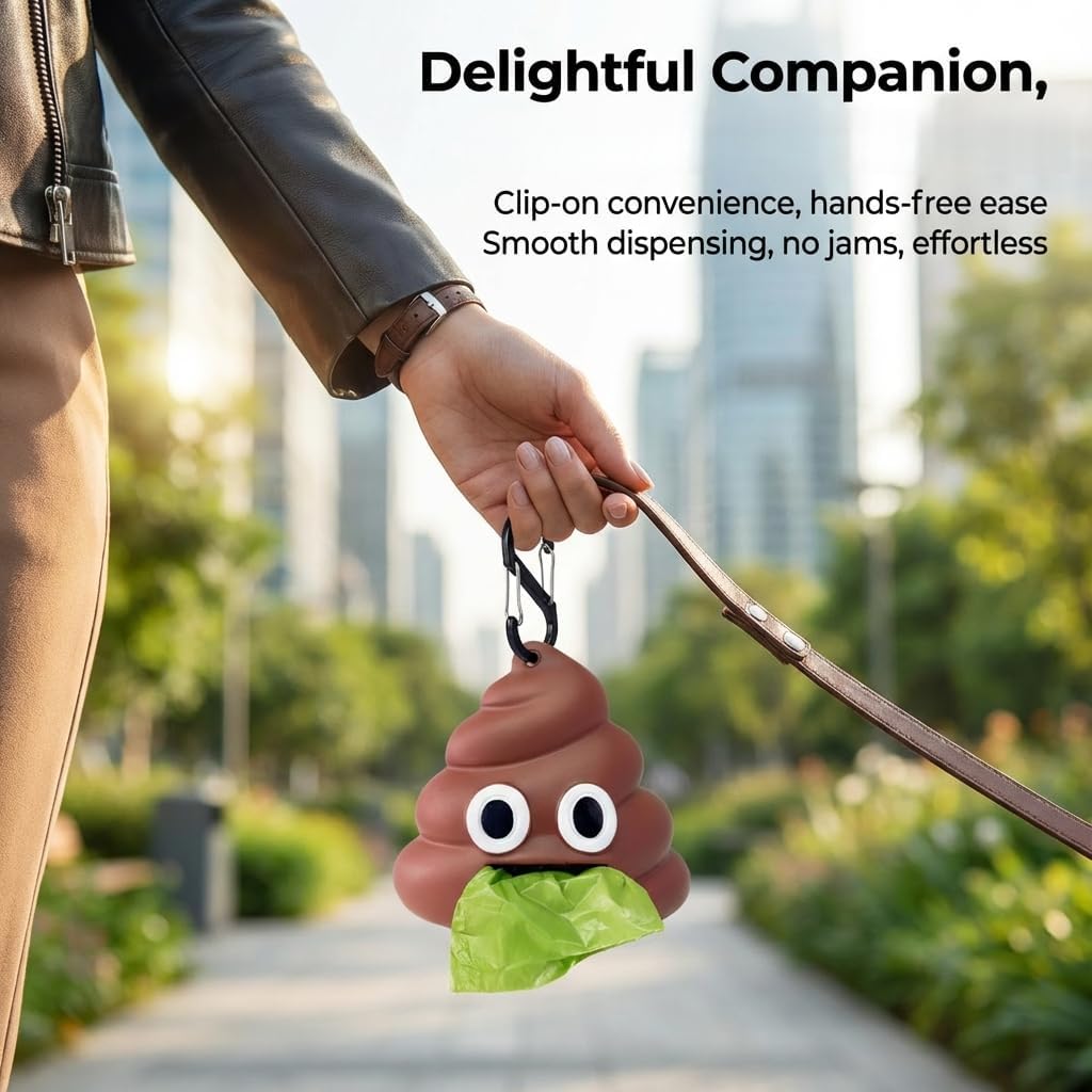 Dog Poop Bag Dispenser for Dog Leash, Poop Shape Sturdy Holder (Pack of 3)