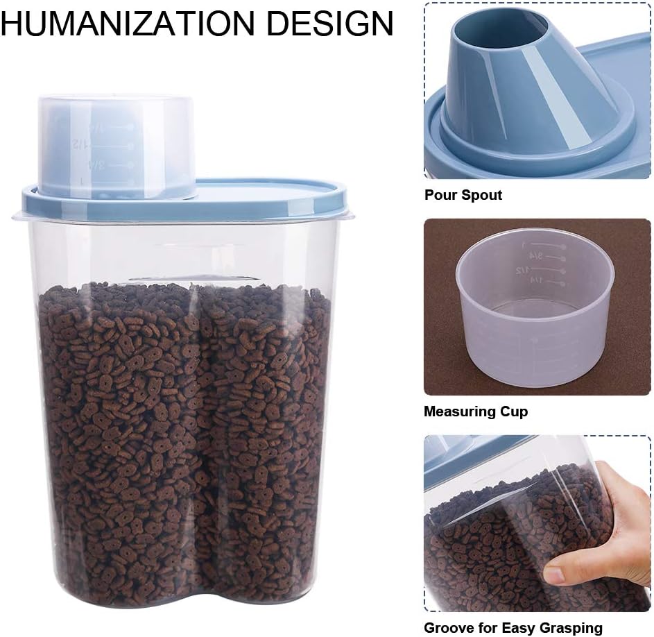 2 Pack 2lb/2.5L Pet Food Storage Container with Measuring Cup for Small Dog, Cat, Waterproof-BPA Free