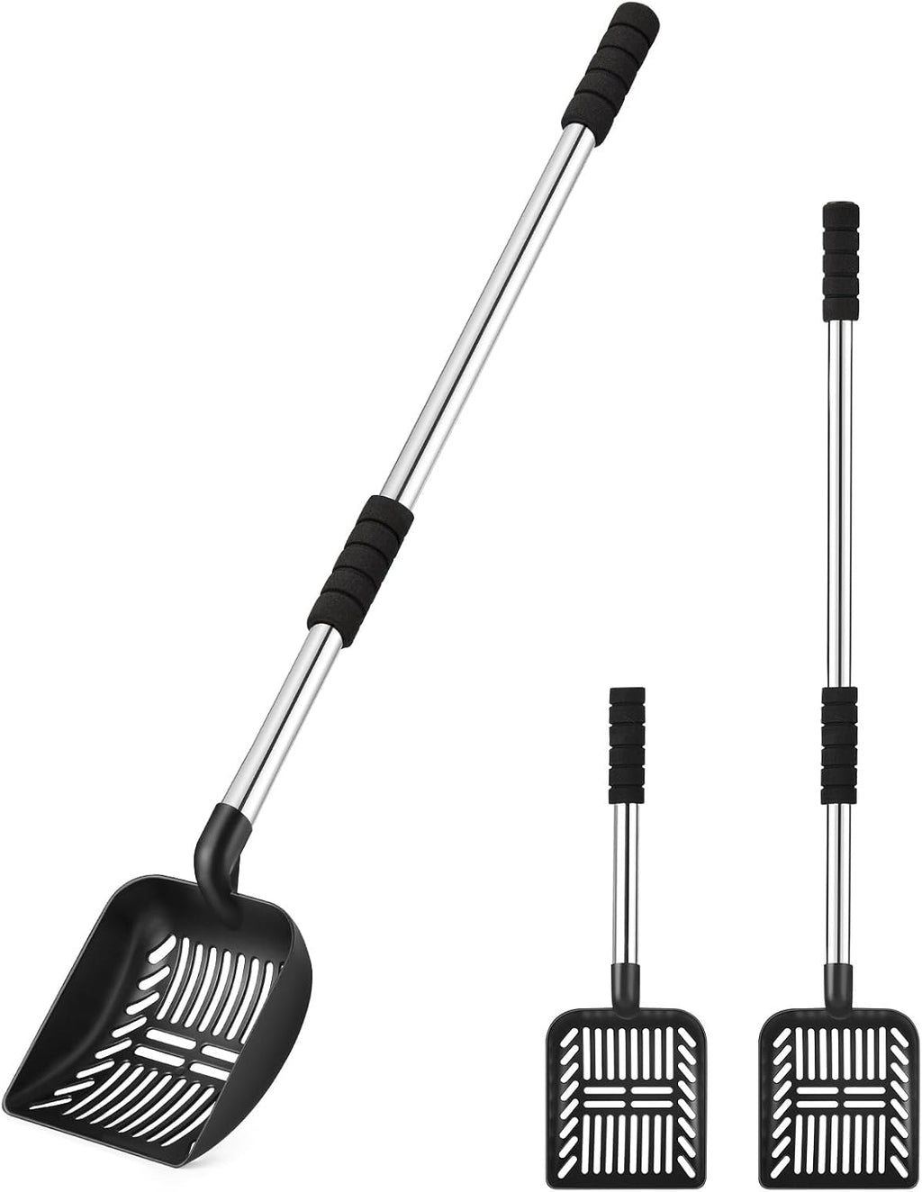 Yangbaga Metal Cat Litter Scoop: 32.3in Long Handle Litter Scooper | Heavy Duty Stainless Steel Pooper Scooper w/Deep Shovel-Detachable Non Stick Litter Sifter w/Foam Padded Grip-No Bending Back