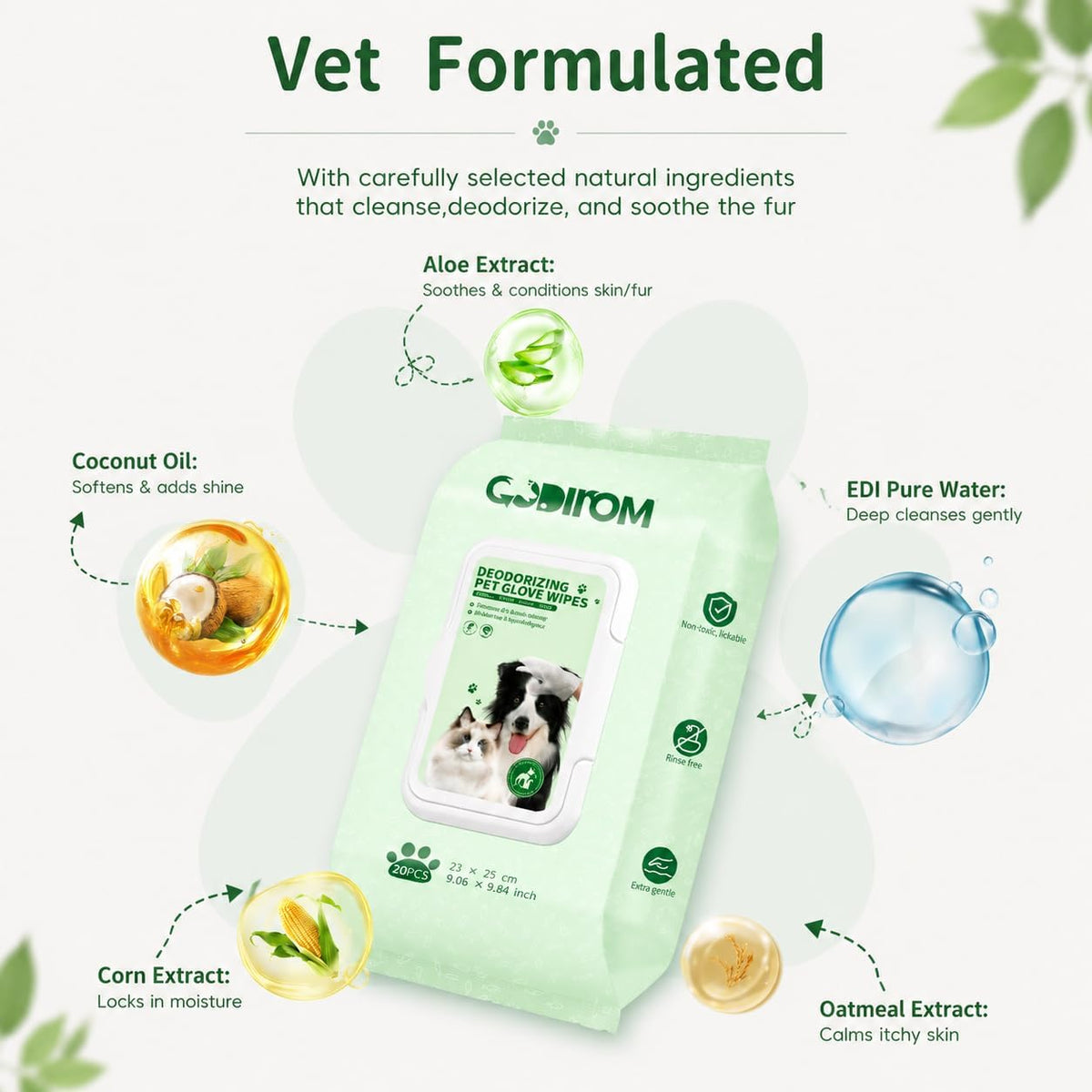 Pet Cleaning Glove Wipes for Dogs & Cats, 20 Pcs