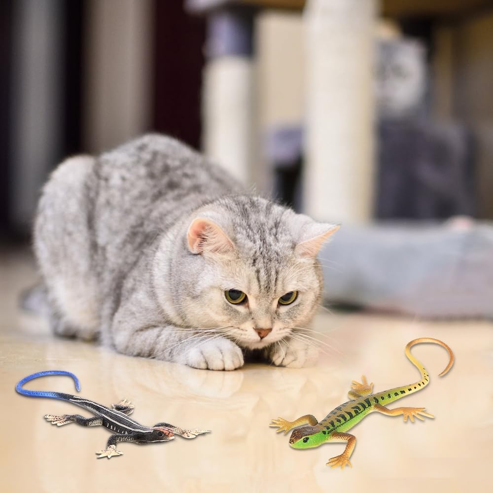 DONGKER 4 PCS Cat Lizard Toys,PVC Simulated Lizards Kitten Toys Bite Resistant for Kittens Adult Cats Over 6 Months Old Halloween Christmas