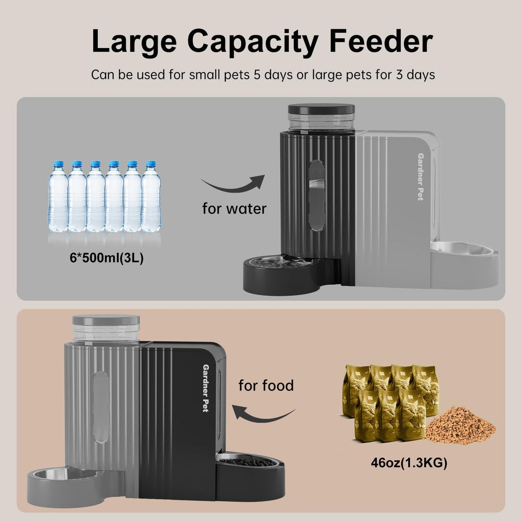 Gravity Automatic Cat Feeder, Water & Food Dispenser Set, Stainless Bowls