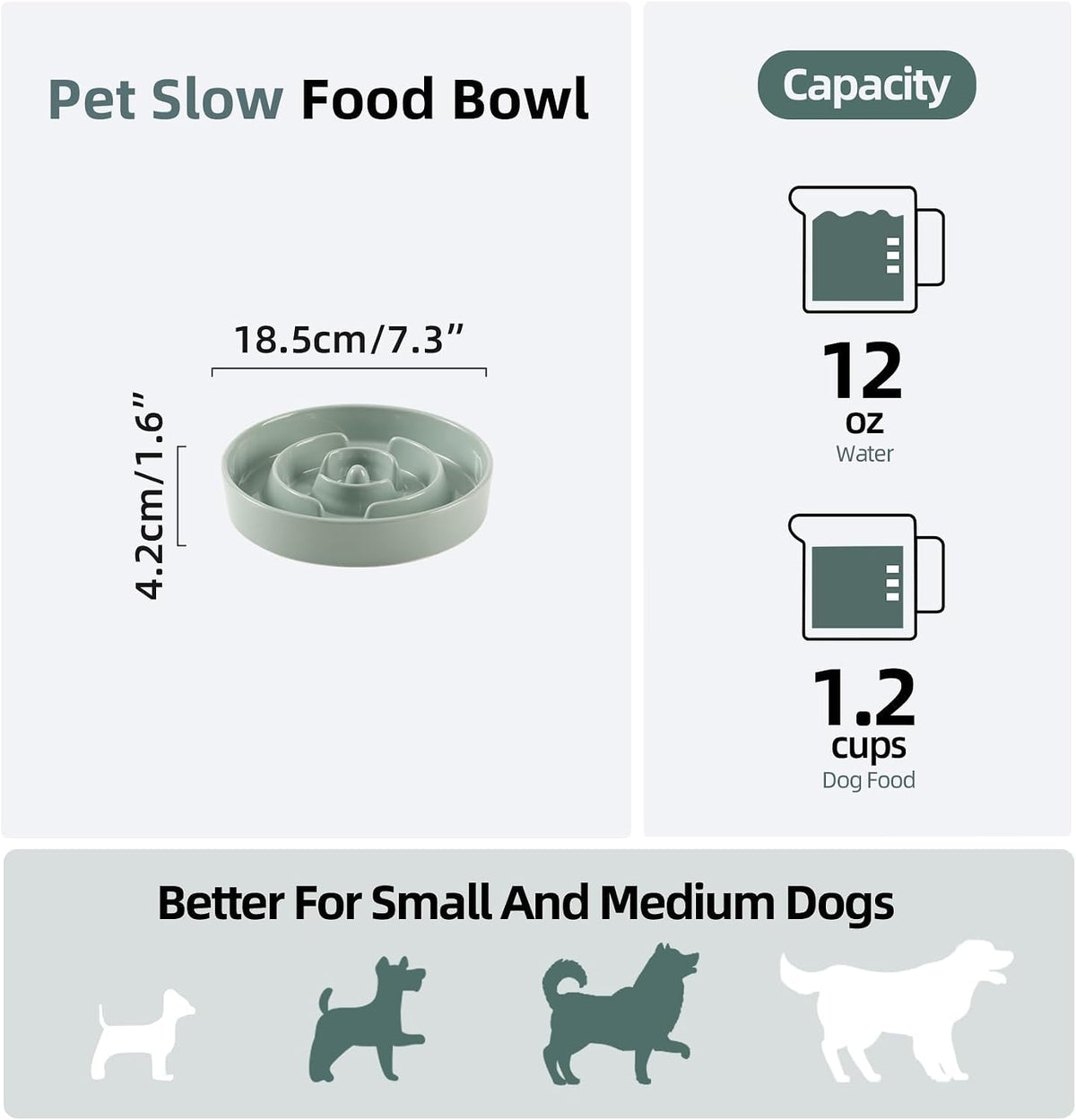 Havniva Ceramic Slow Feeder Dog Bowls, 7.3 in Slow Feeder for Small Breed