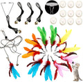 Suction Cup Door Hanging Cat Toy Set, Assorted Replaceable Refills Feather Worm Ribbon Mouse Butterfly Interactive Kitten Play Toy (Feather Set (10Pcs))