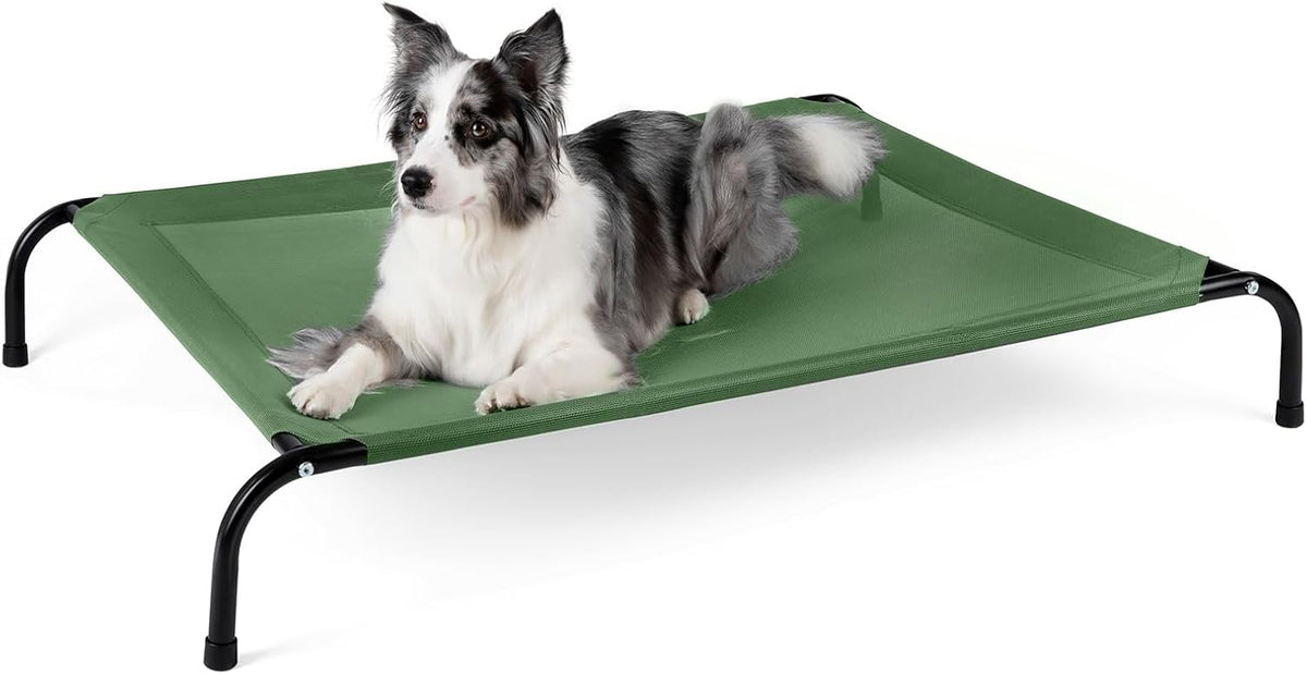 50" Lx32 Wx8 H Cooling Elevated Dog Bed for Large Dogs with Non-Slip Floor Protectors & Breathable Mesh, Raised Indoor & Outdoor Dog Cot Pet Hammock, Green