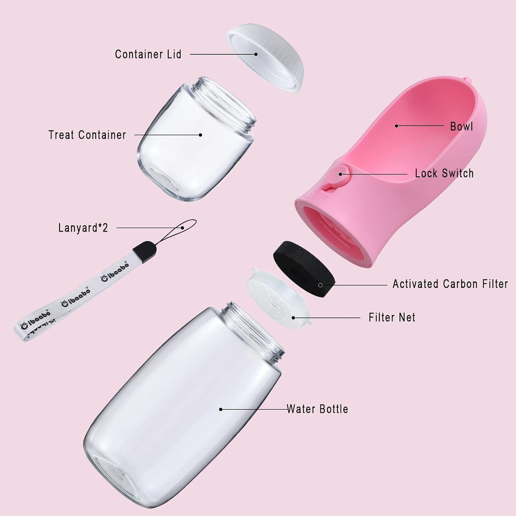 Cibaabo Dog Water Bottle Portable with Food Container & Filter for Travel | Feeding & Hydration | Travel Puppy Water Bowl | Portable Pet Dispenser | Girl Dog Accessories | for Hiking Camping Beach 