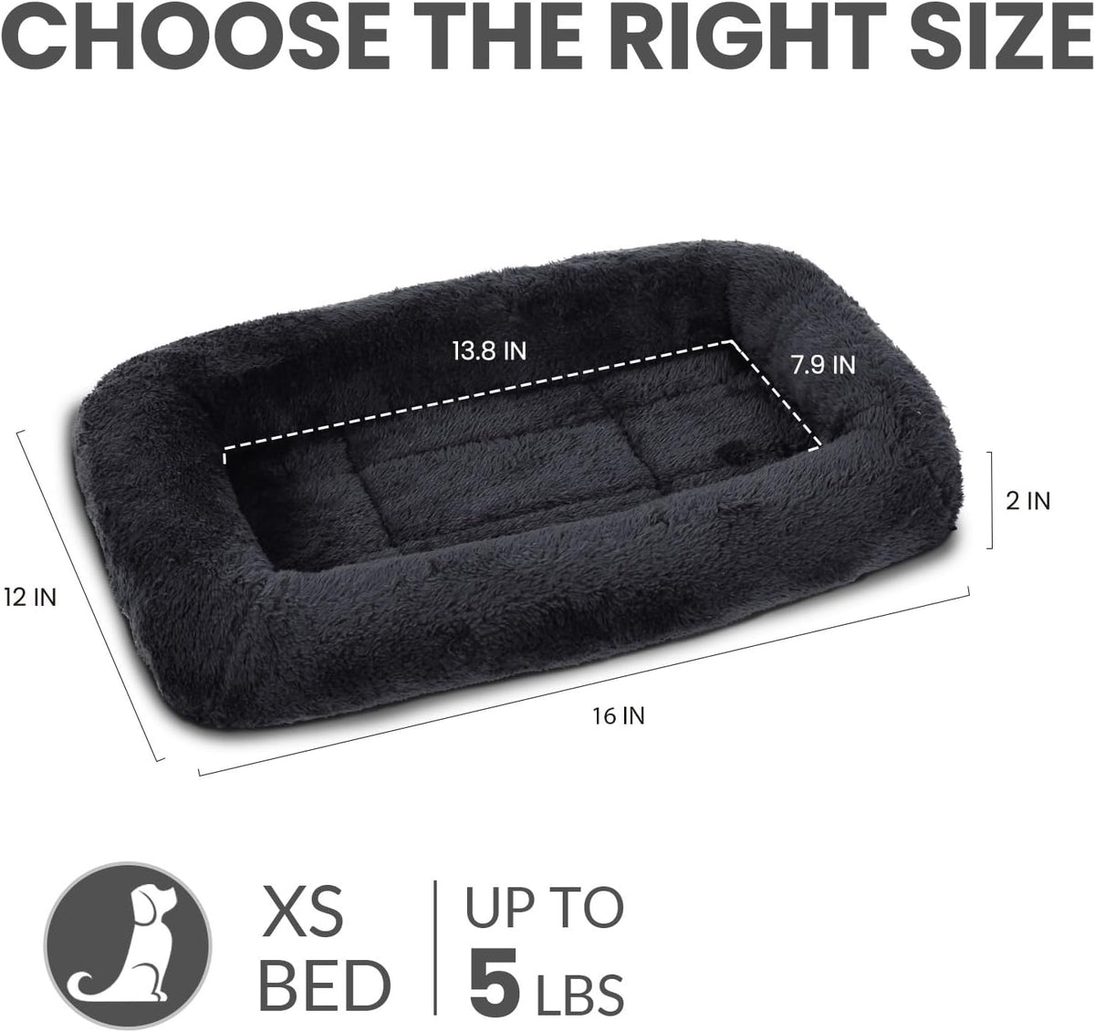 Patas Lague Small Dog Bed Bolster Pet Crate Mat 16''x12'' Black