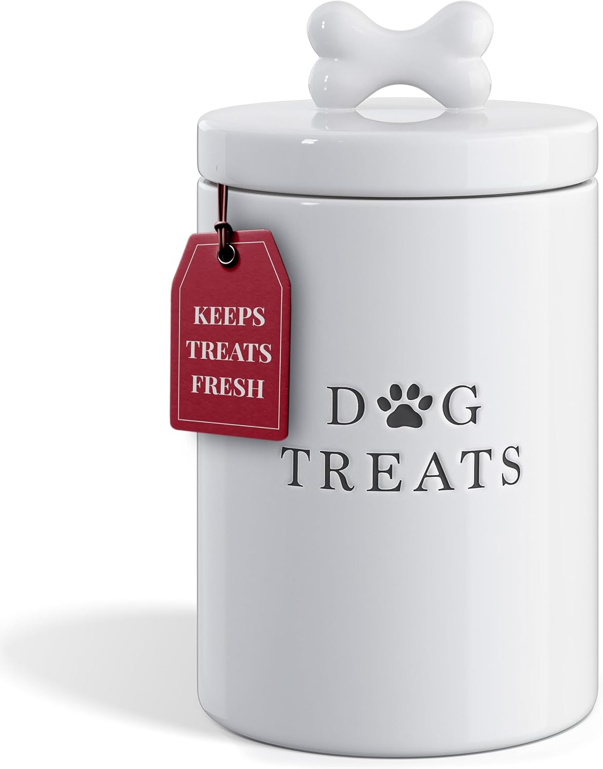 Barnyard Designs Ceramic Dog Treat Container with Airtight Lid (White) | Large Rustic Storage Canister and Cookie Jar for Kitchen Counter; Airtight Lid Keeps Food Fresh; Farmhouse Decor 