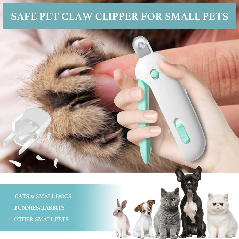 Cat Nail Clipper, Cat Nail Trimmer with Adjustable 3-Size Trimming Hole & Hidden Nail File, Anti-Splash Claw Cutter with Debris Catcher for Kittens, Adjustable Aperture Pet Blue Nail Clippers