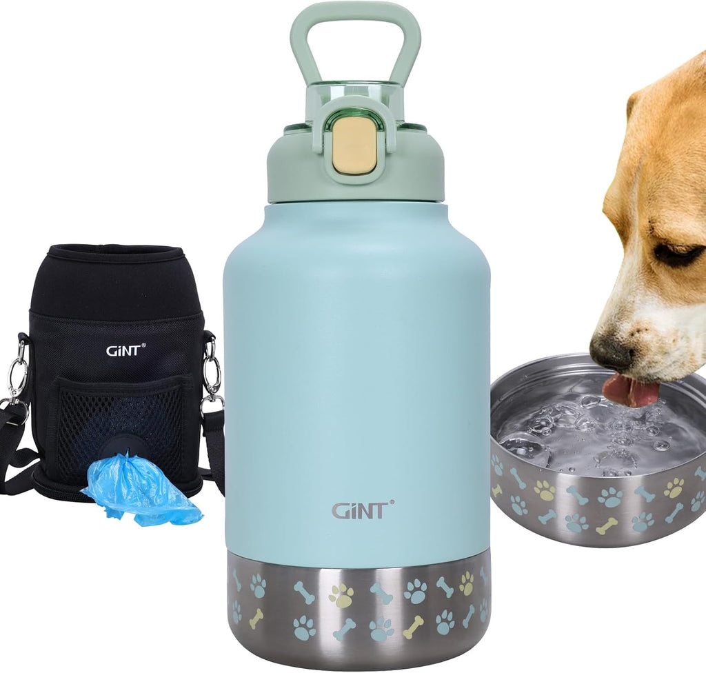 GiNT 37oz Insulated Dog Travel Water Bottle Dispenser with Carrying Case