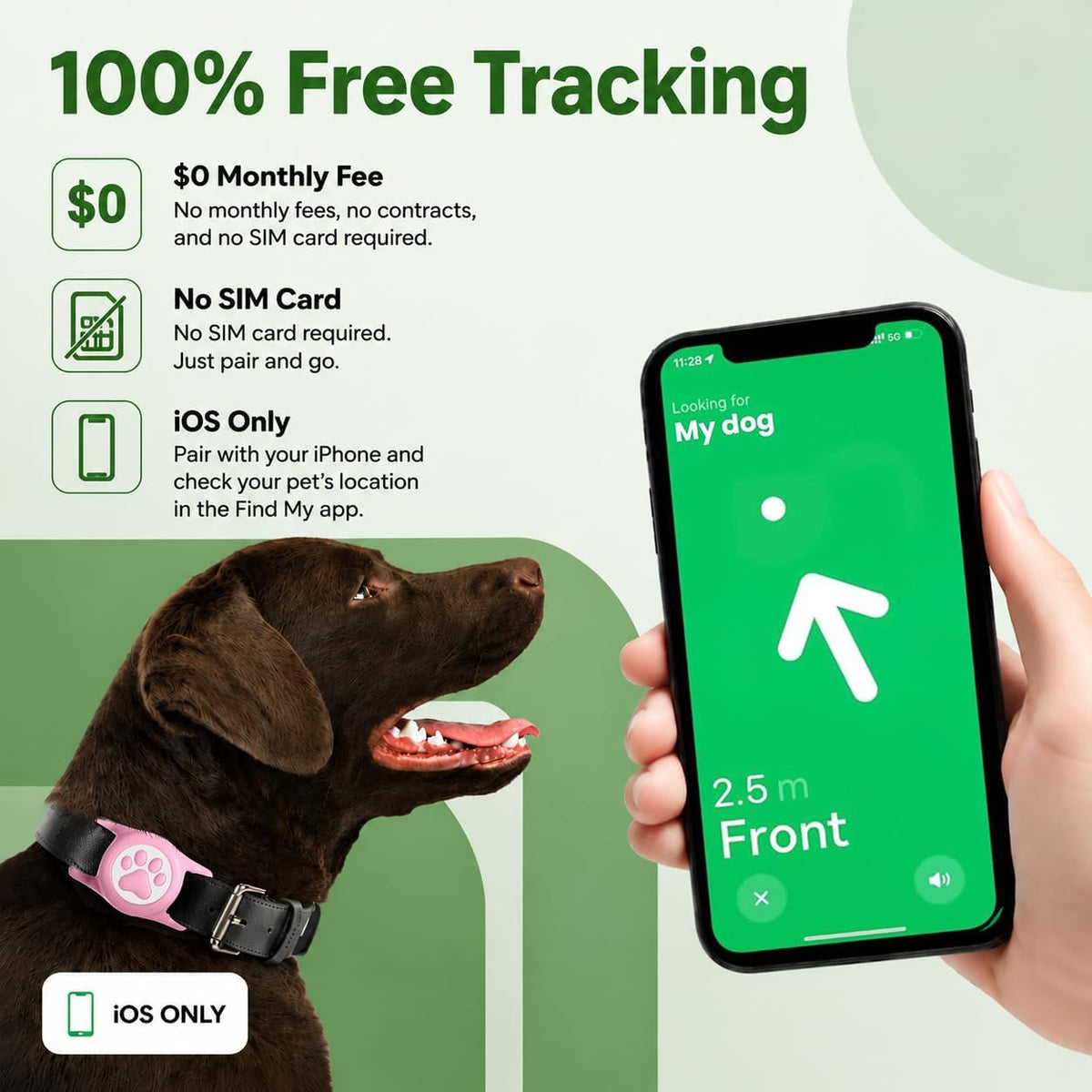 2 Pack Dog Tracker with Apple Find My, GPS Pet Tracker for Dogs and Cats