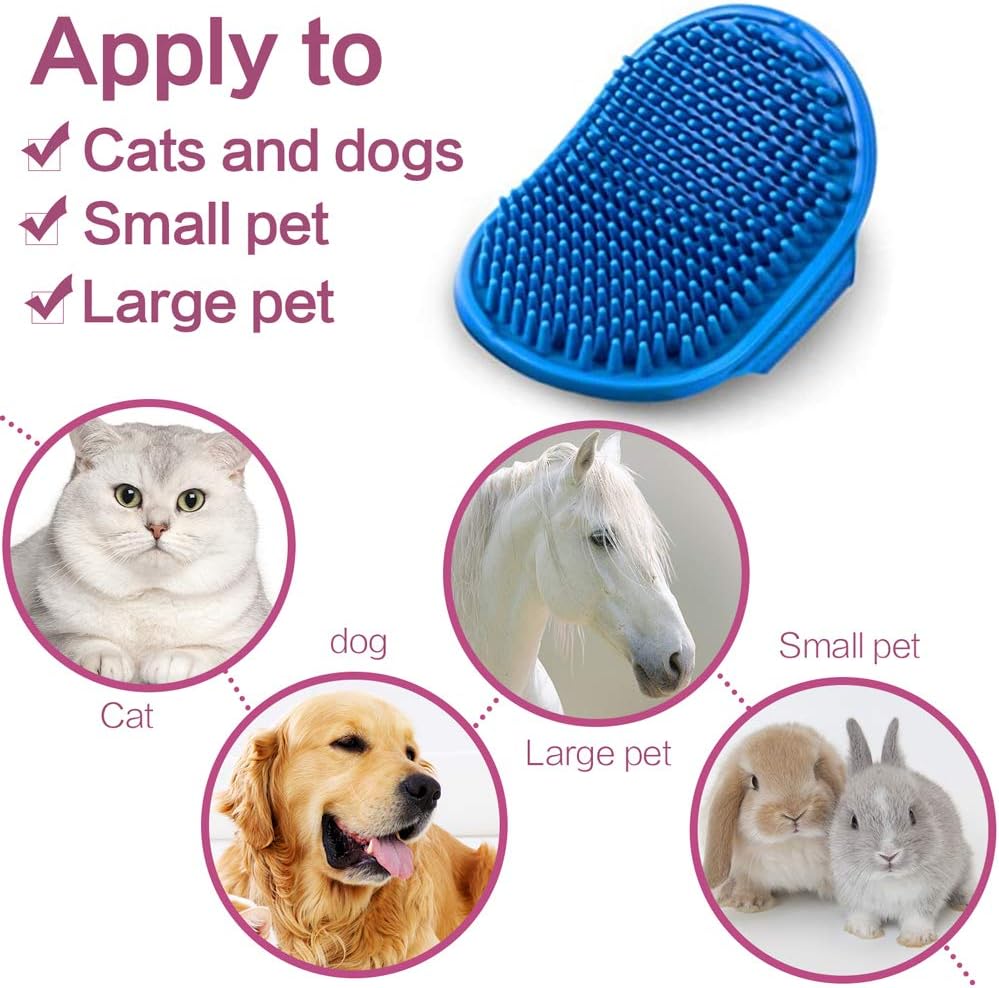 Dog Bath Brush Pet Bath Comb Brush Soothing Massage Rubber Comb 2pcs with Adjustable Ring Handle for Long Short Haired Dogs and Cats (Blue+Rose) 