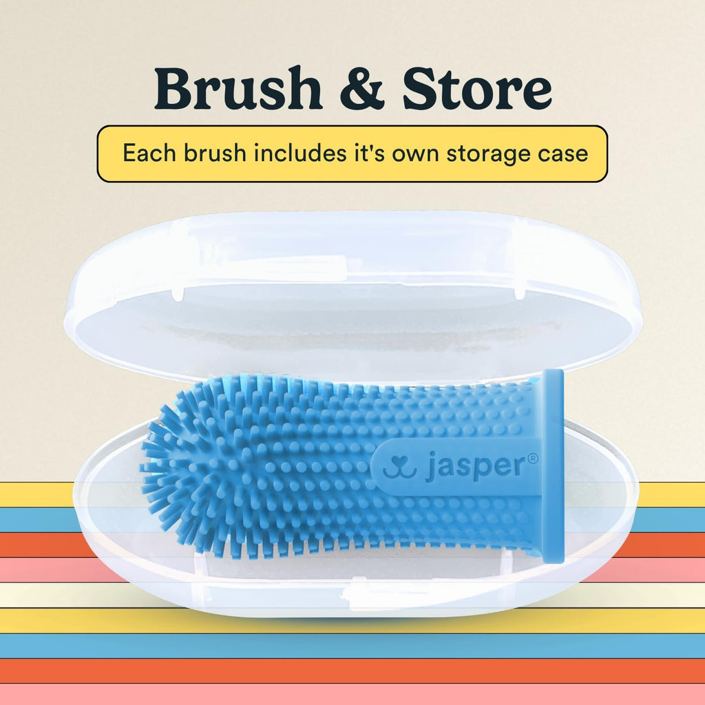 Jasper Dog Toothbrush, 360° Finger Toothbrush for Dogs & Cats, Blue 2-Pack | 12x More Bristles, Teeth Cleaning Kit for Small & Large Pets, Toothpaste Not Included, Fights Bad Breath, Extra Soft Silicone 