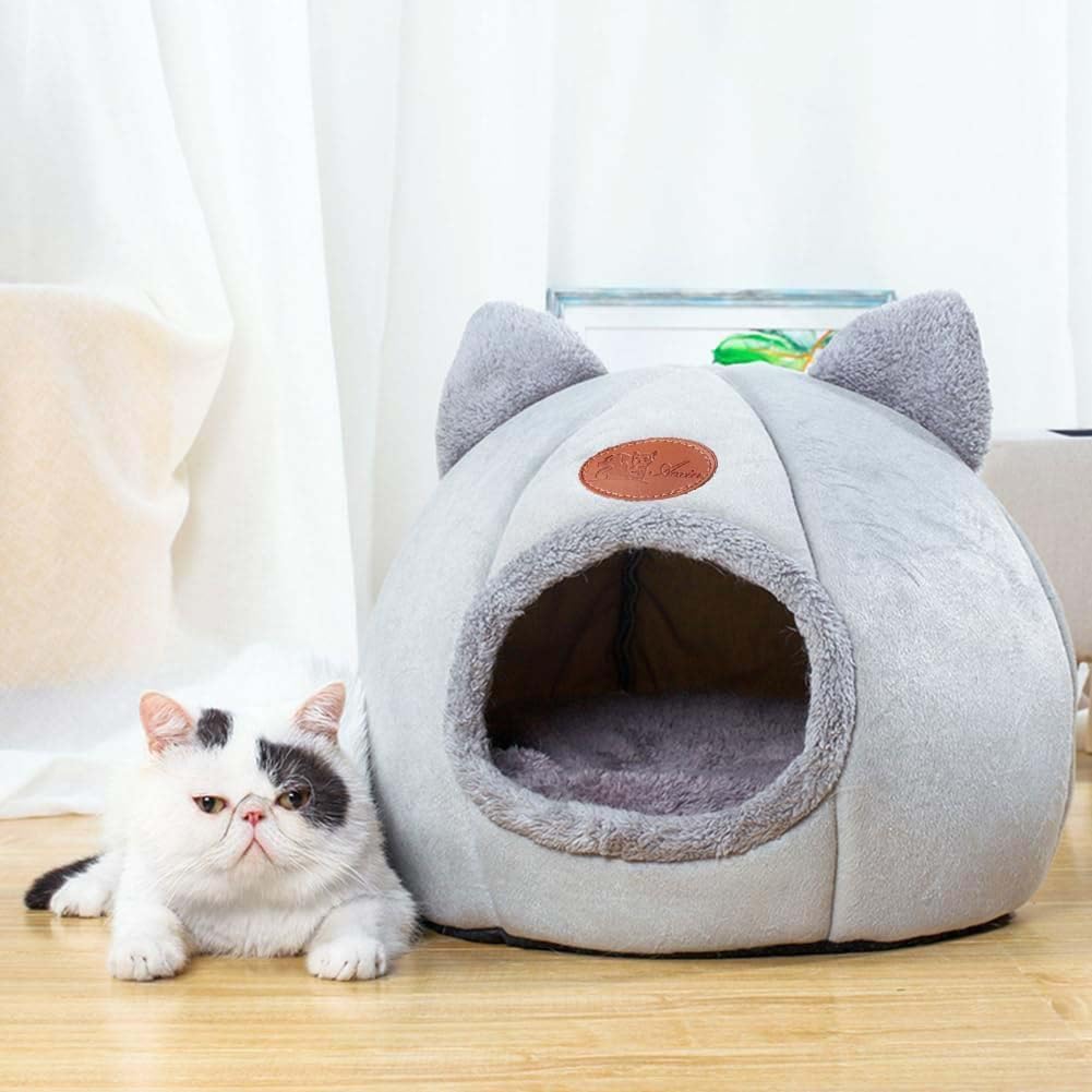 Cat Beds for Indoor Cats, Cozy Cat Cave Bed Dog House (Gray, XL-15.75in)