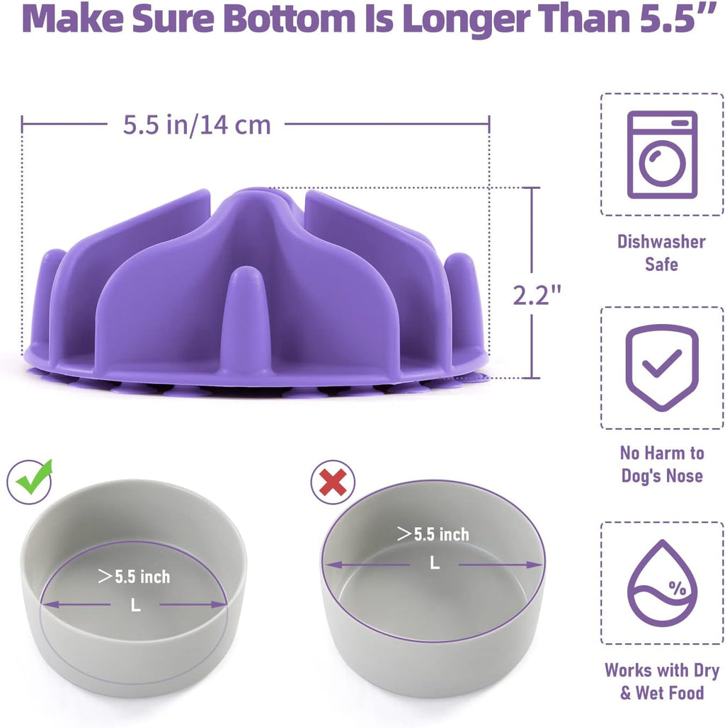 Jaoul Slow Feeder Dog Bowls Insert, Puzzle Slow Feeder with 51 Octopus Suction Cups for Medium Large Size Dog Bowls Over 6.5" Wide (Purple)