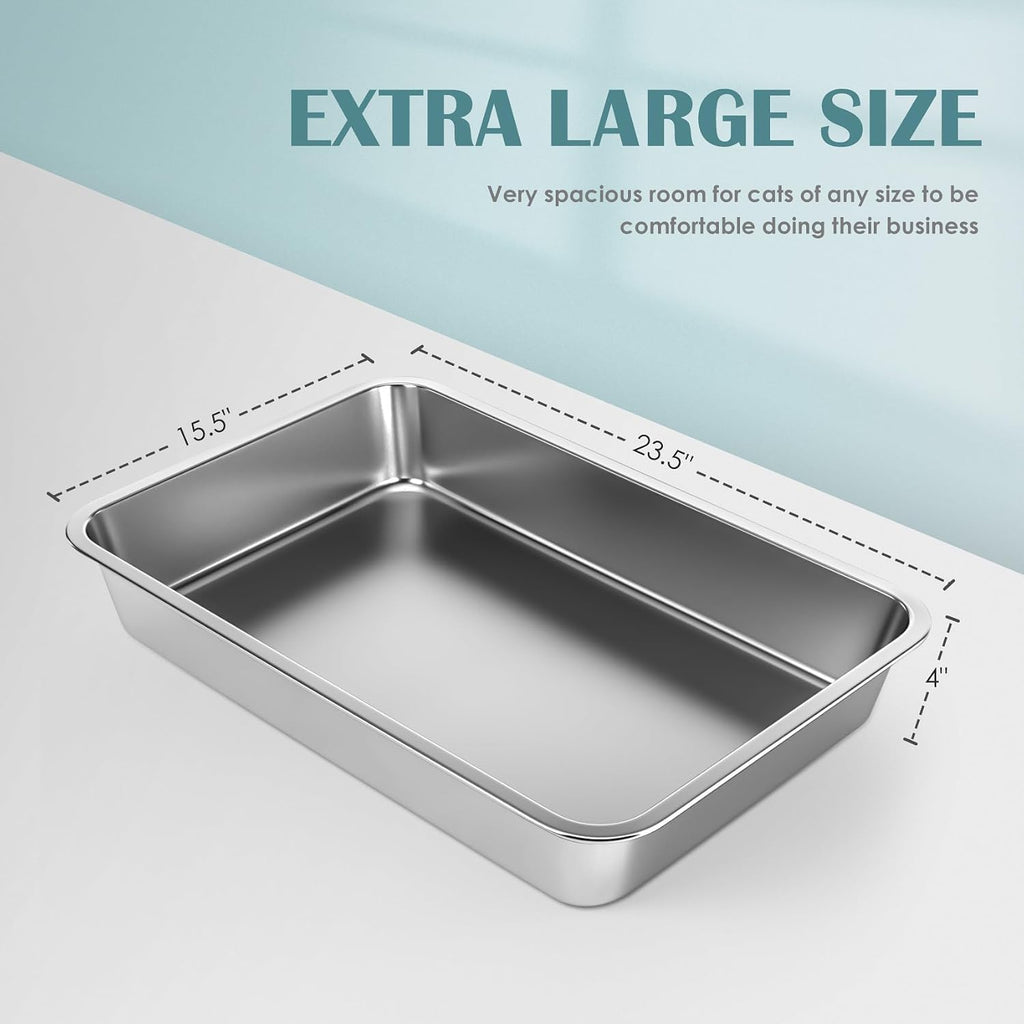 Stainless Steel Cat Litter Box, Large Metal Litter Box, 23.5" Lx15.5 Wx4 H