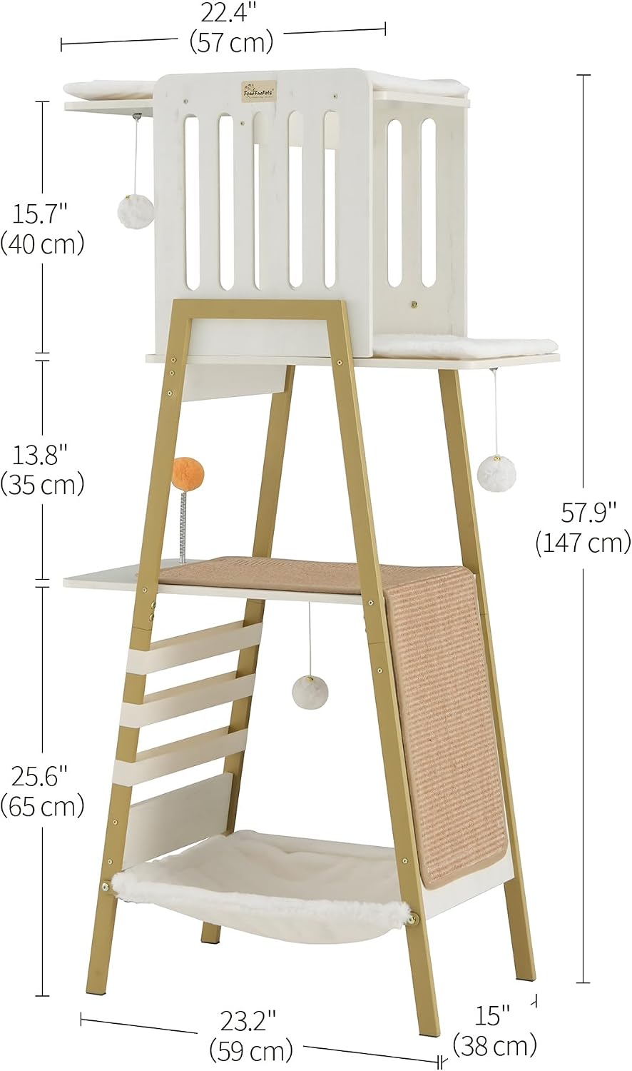FourFurPets Modern Cat Tree, 58-Inch Cat Tower for Large Cats, Big Hammock