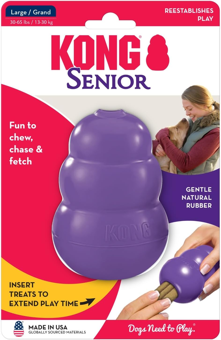 KONG Senior, Gentle Natural Rubber Stuffable Dog Toy, for Large Dogs