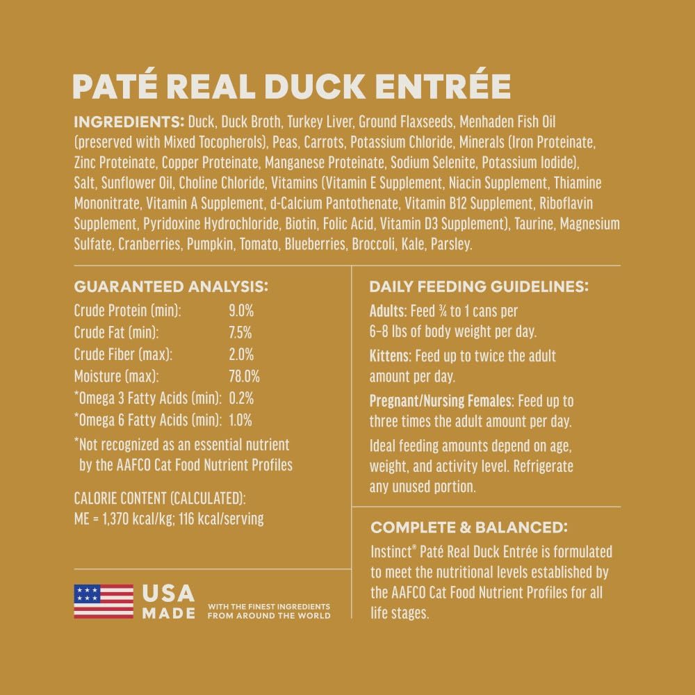 Instinct Original Pate Wet Cat Food, Grain Free Recipe - Real Duck, 3 oz. Cans (Pack of 24)