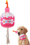 Dansydaisy Dog Birthday Cake Toy Squeaky Plush Gift,1st,Rose Pink | Interactive Squeaky Gift for Dogs, Dog Birthday Decor , Soft Chew for Small Medium Large Pets, Cake Design with Candle