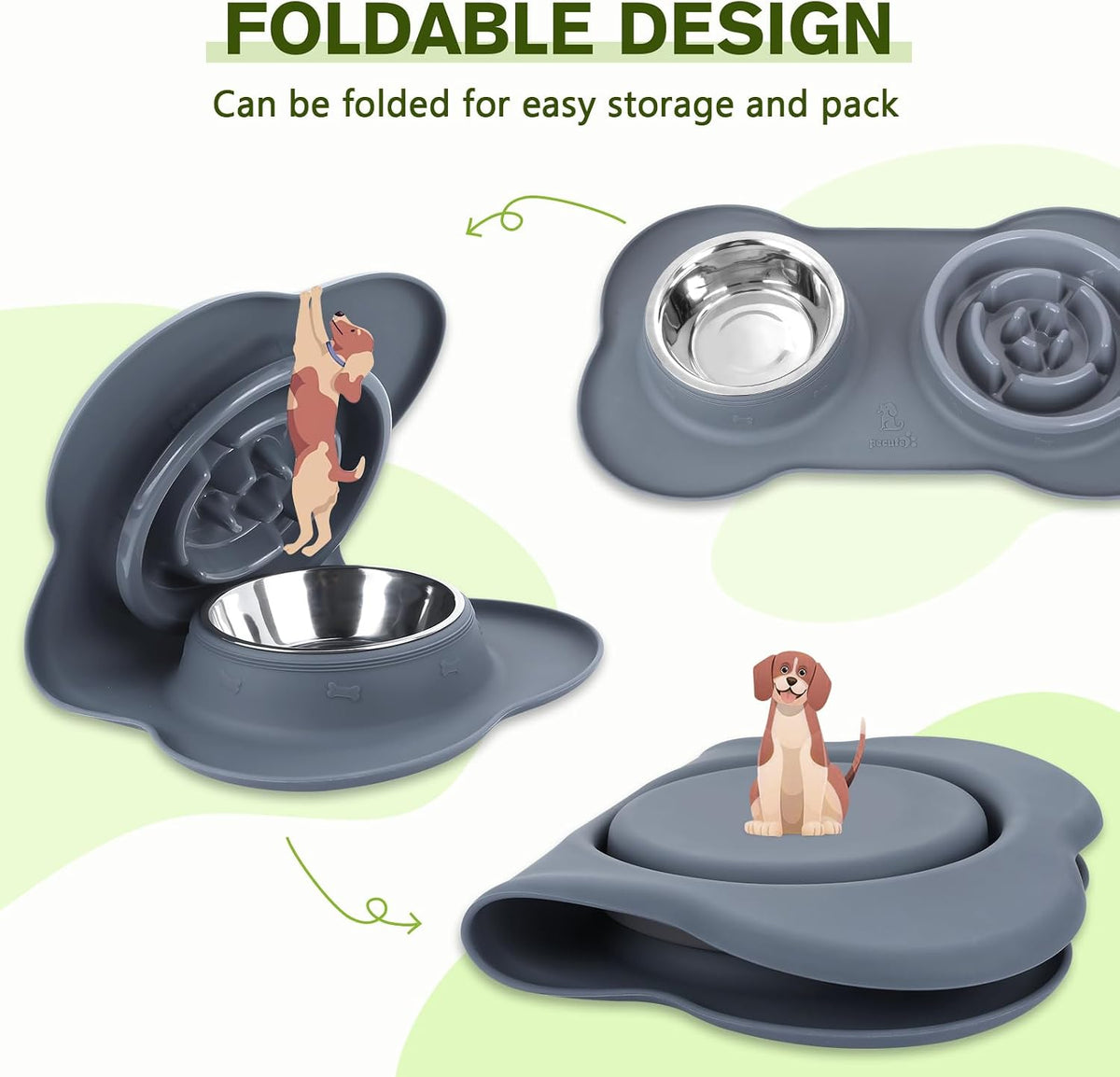 Pecute Slow Feeder Dog Bowls to Slow Down Eating, Dog Slow Feeder Bowl | No-Spill Non-Skid Silicone Mat, Food-Grade Safe Dog Food Bowls Slow Feeder, Stainless Steel Dog Water Bowl for Dogs Cats（L) 