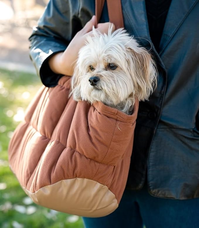 Plush Dog Purse Carrier for Small Dogs, Soft Tote, Brown