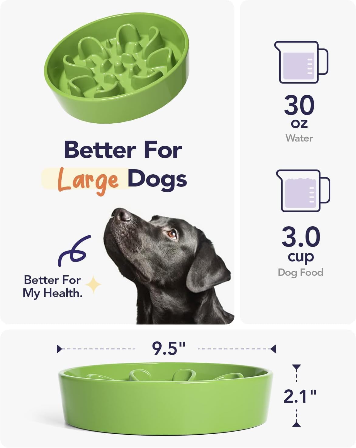 LE TAUCI 2 Pack Ceramic Slow Feeder Dog Bowls, 3 Cup, Medium Large Breed