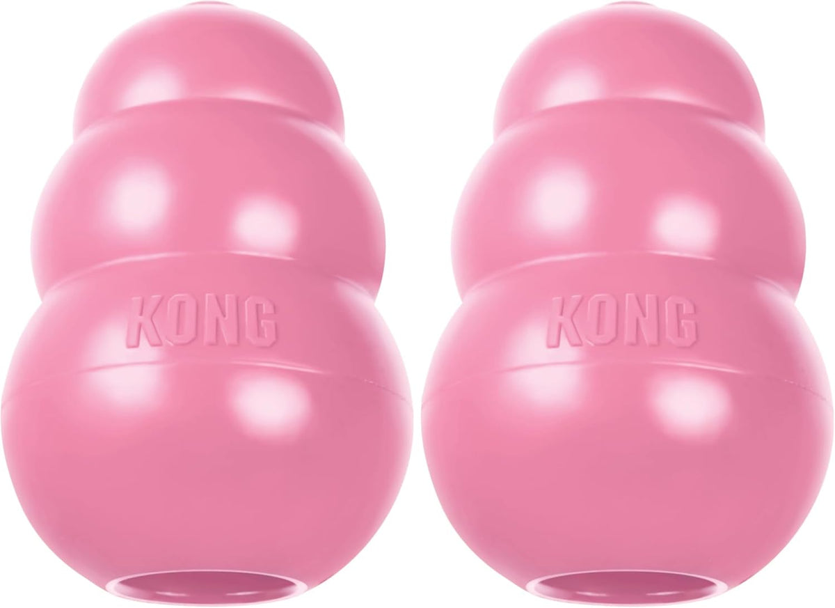 KONG - Puppy Toy Natural Teething Rubber - Fun to Chew, Chase and Fetch - for Medium Puppies - Pink (Pack of 2)